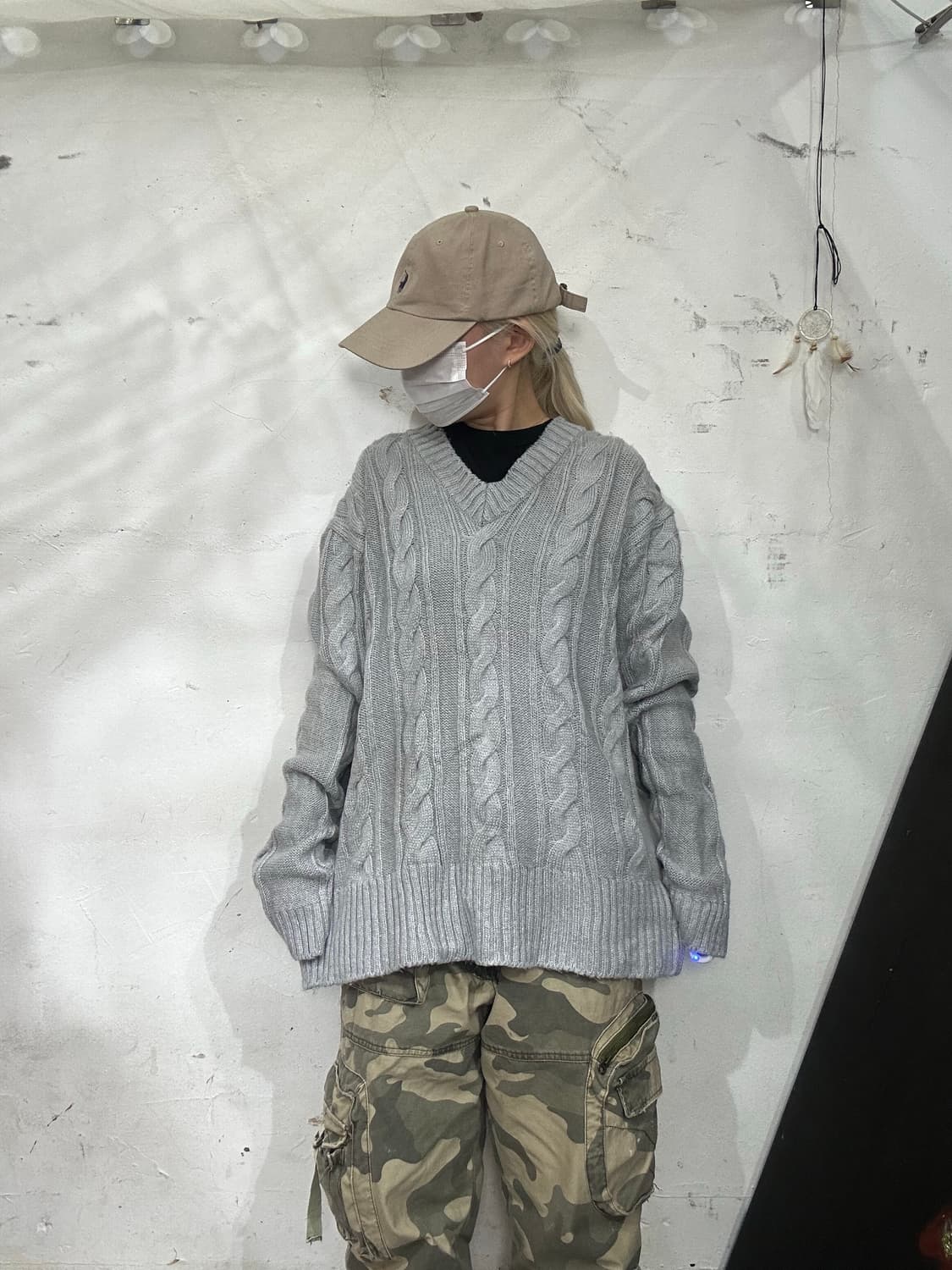 일본 빈티지 그레이 꽈배기 회색 니트 상품이미지2