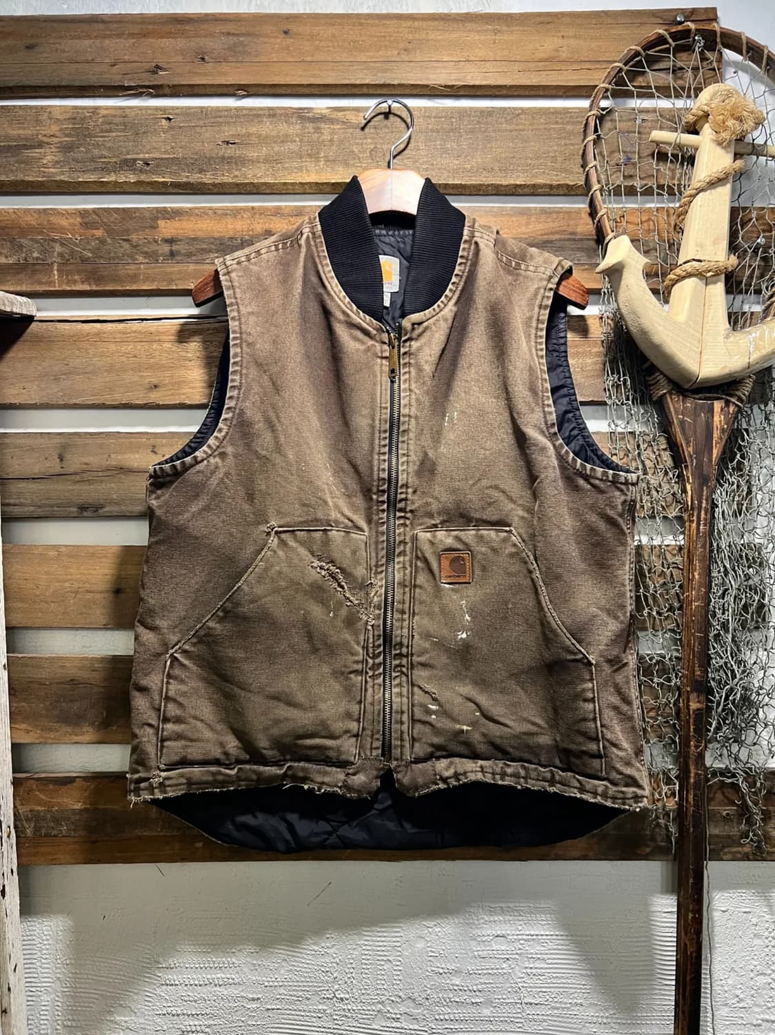 [M]칼하트 USA 빈티지 페인팅 쉐르파 라이닝 다크브라운 워크 베스트 상품이미지1