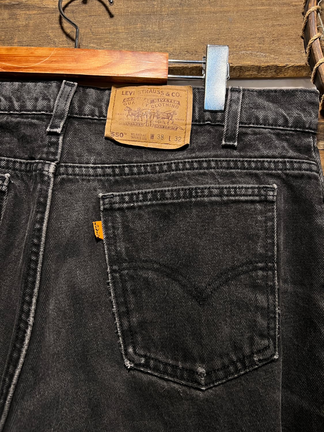[38]90's 리바이스 오랜지탭 미국제 550 빈티지워싱 흑청 데님팬츠 상품이미지6