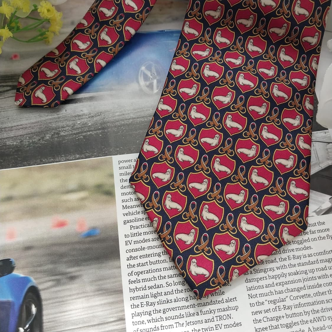 버버리 실크 레드&네이비 패턴 넥타이 9.9cm A+~A등급 K1299
 상품이미지3