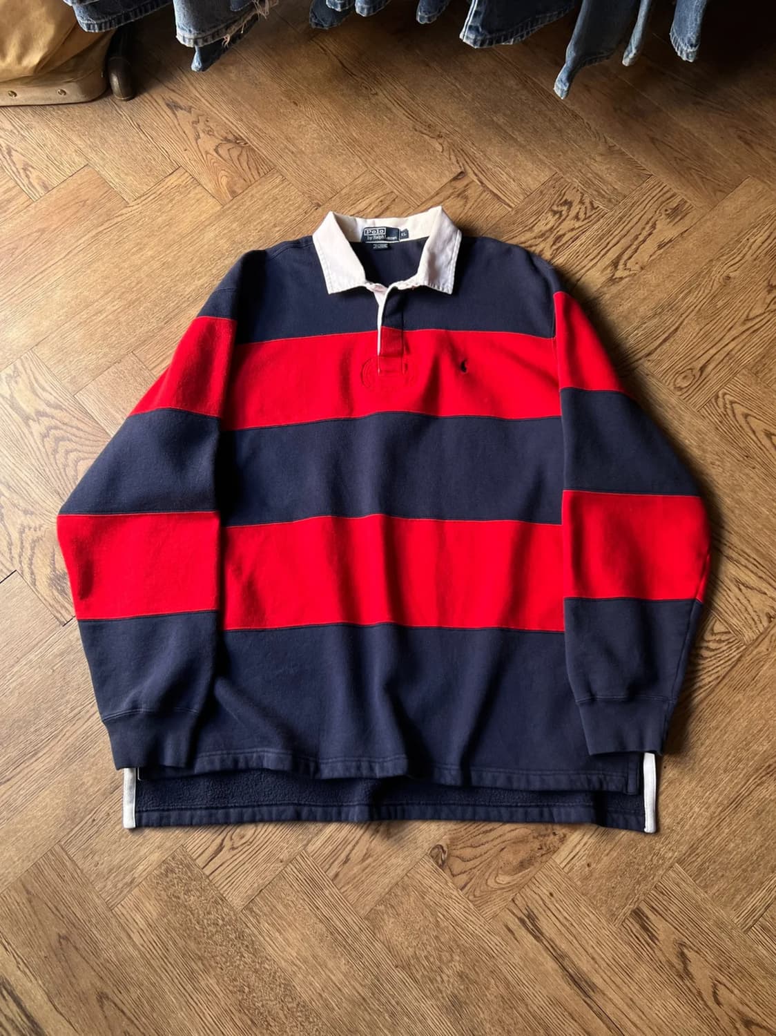 [XL]폴로 랄프로렌 레드 네이비 럭비 티셔츠 상품이미지1