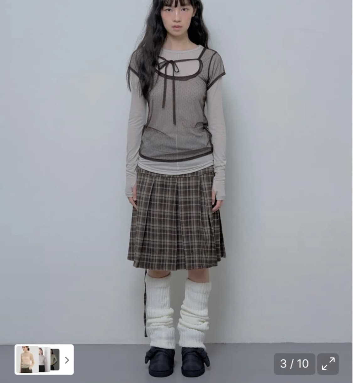 [SET] 3-WAY 도트 레이어드 롱슬리브 & 포멀 버튼 플리츠 미디 상품이미지1