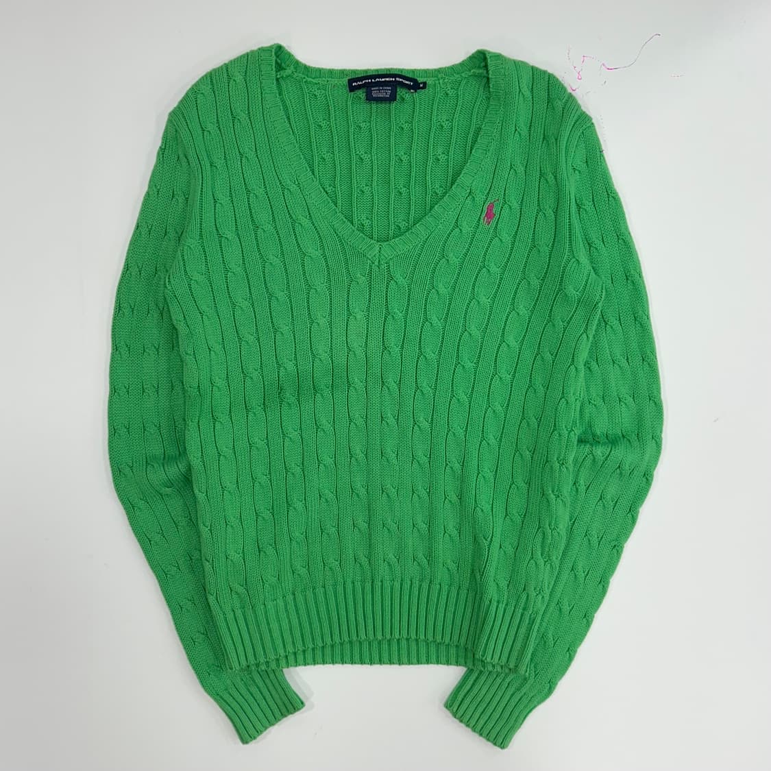 Polo 폴로 핑크 포니 그린 브이넥 케이블니트 상품이미지3