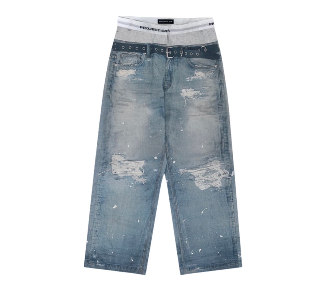 프로젝트 G/R 트롱프 뢰유 데님 프린트 팬츠 블루 2사이즈 상품이미지1