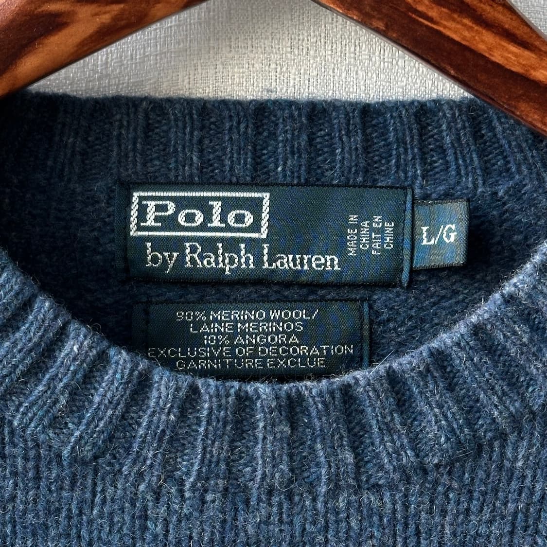 폴로 랄프로렌 니트 메리노울 앙고라 크루넥 스웨터 그레이 블루 L 상품이미지8