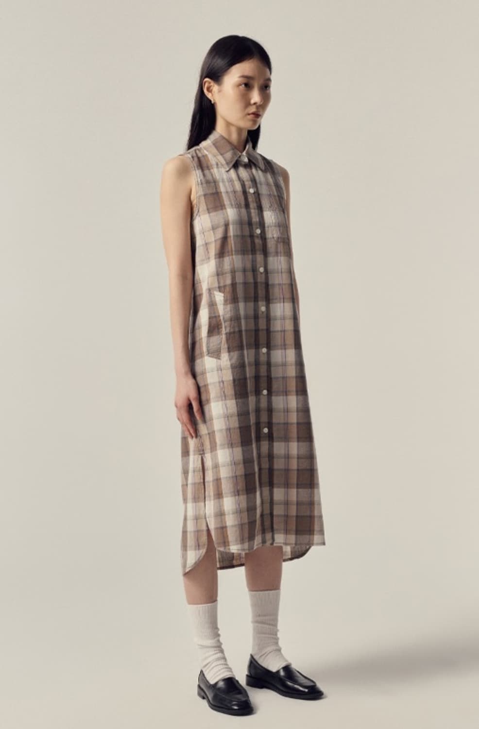 Steven Alan 체크 셔츠 원피스 브라운 상품이미지2