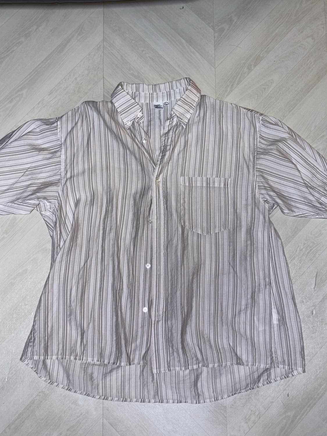 멀티 스트라이프 A-라인 오버핏 하프 셔츠 빈티지 핑크 (L) 상품이미지1