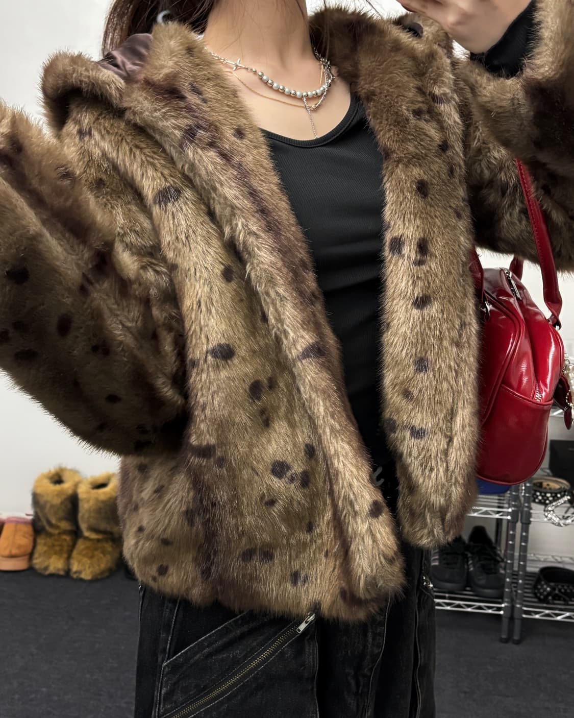 올드 빈티지 레오파드 퍼 후드 자켓 상품이미지2