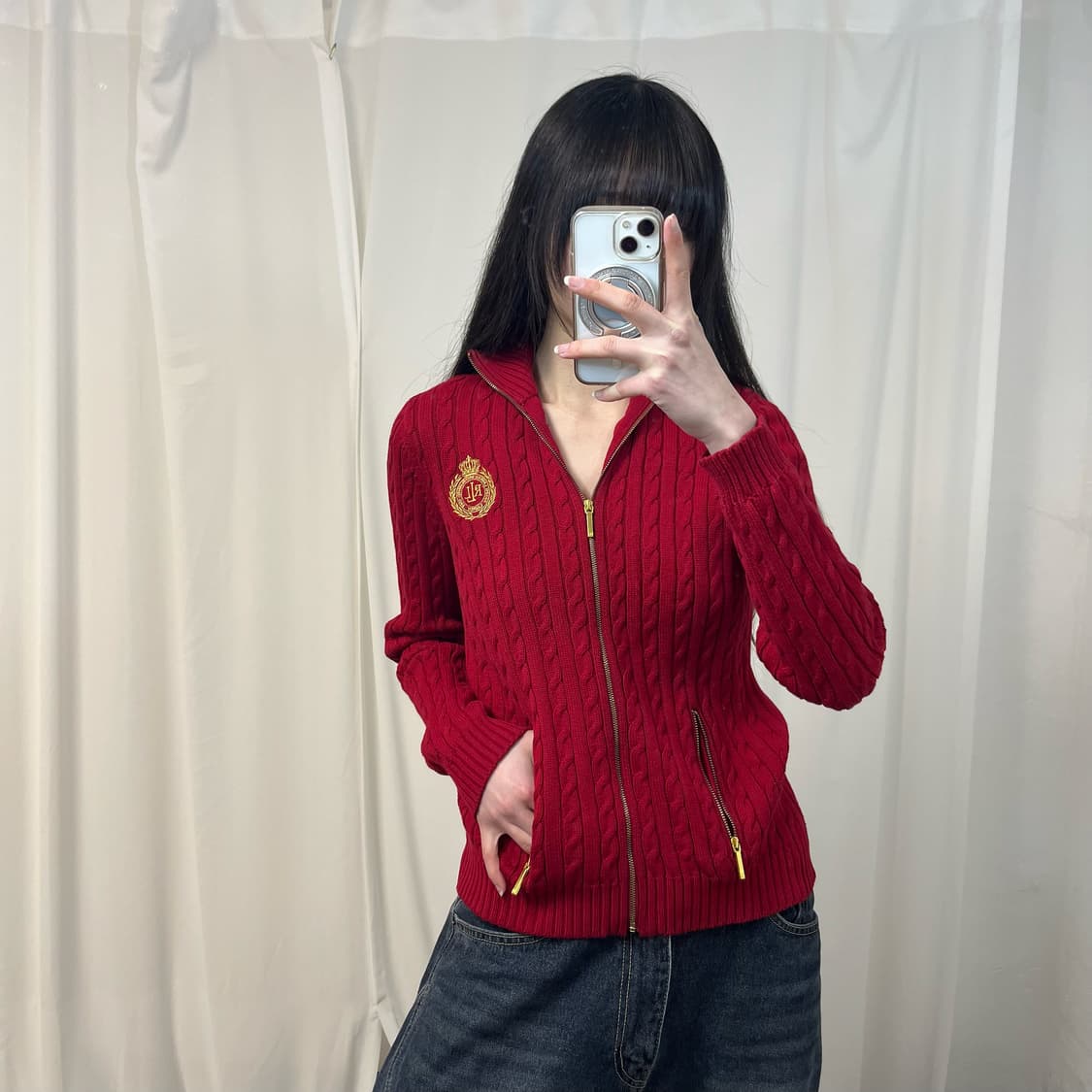 Polo Ralph Lauren burgundy knit zip-up 상품이미지1