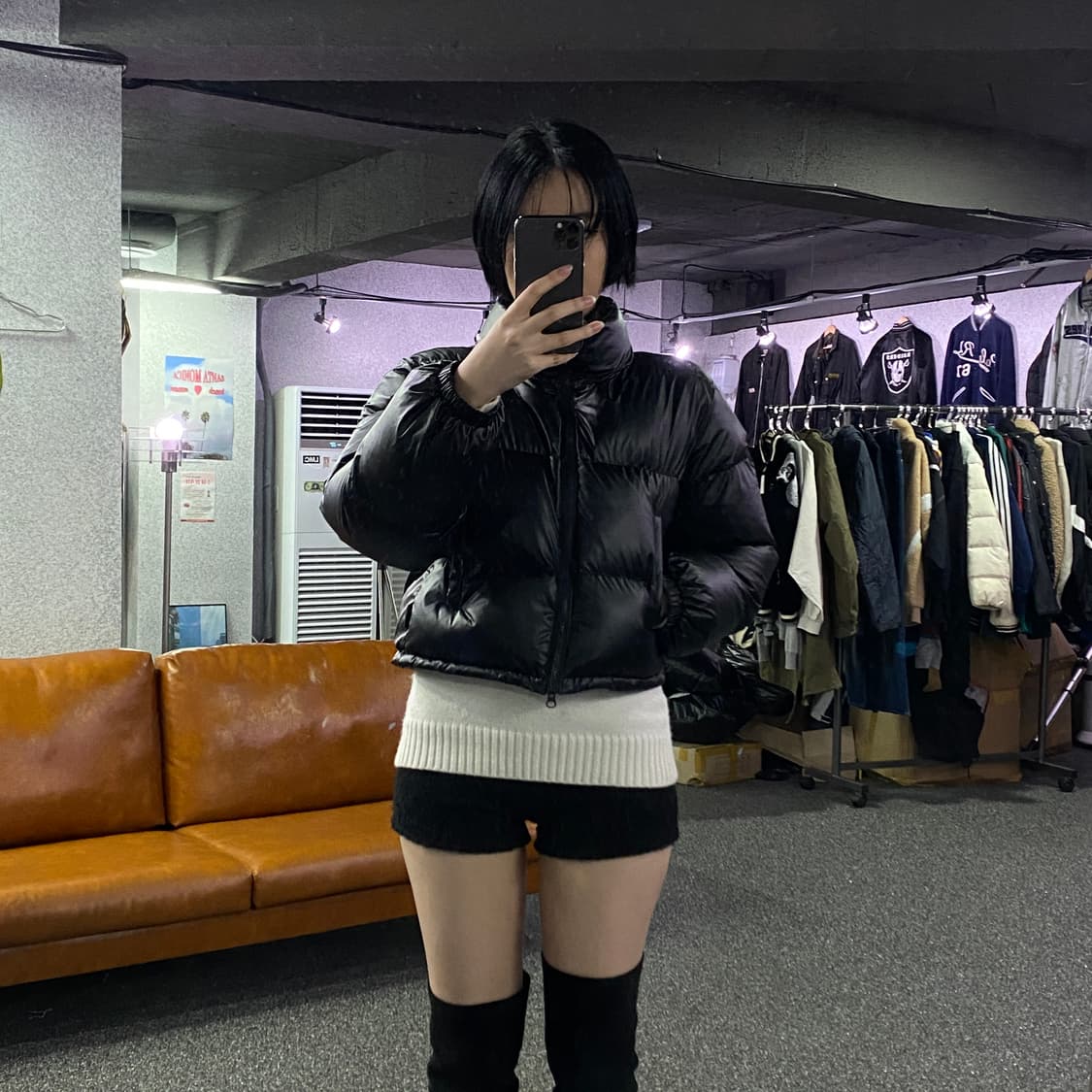 라퍼지스토어 블랙 유광 크롭 패딩  B3039 상품이미지1