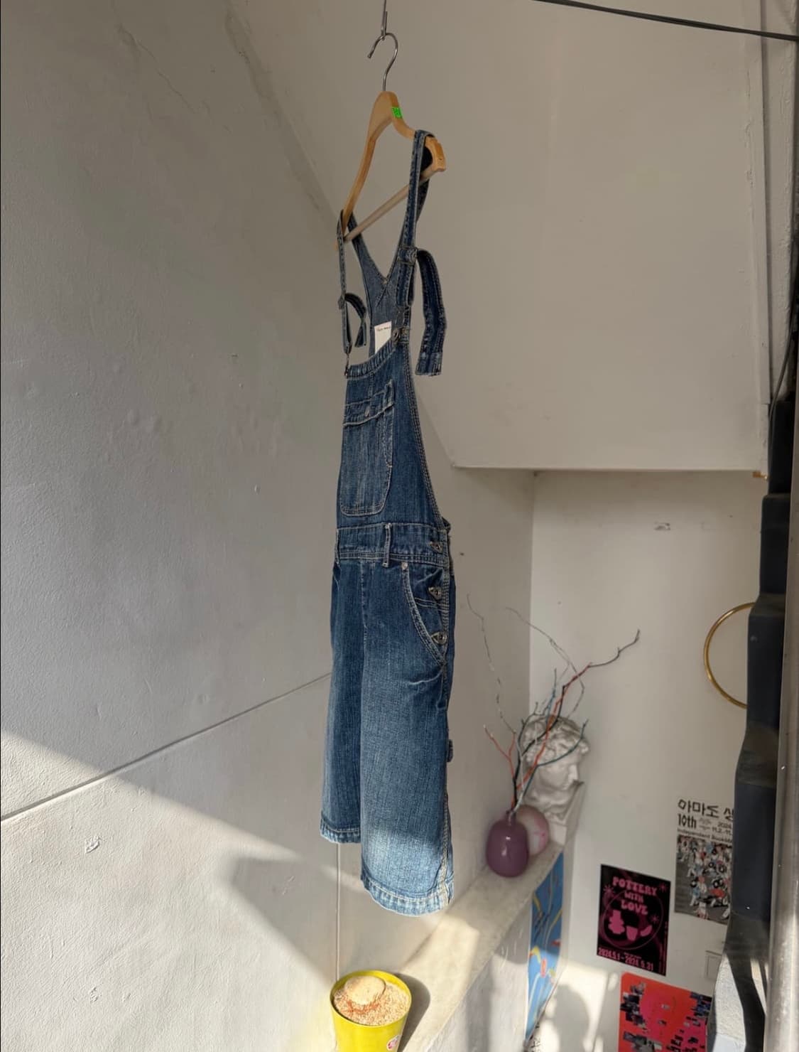 데님 오버롤 멜빵 미디스커트 상품이미지4