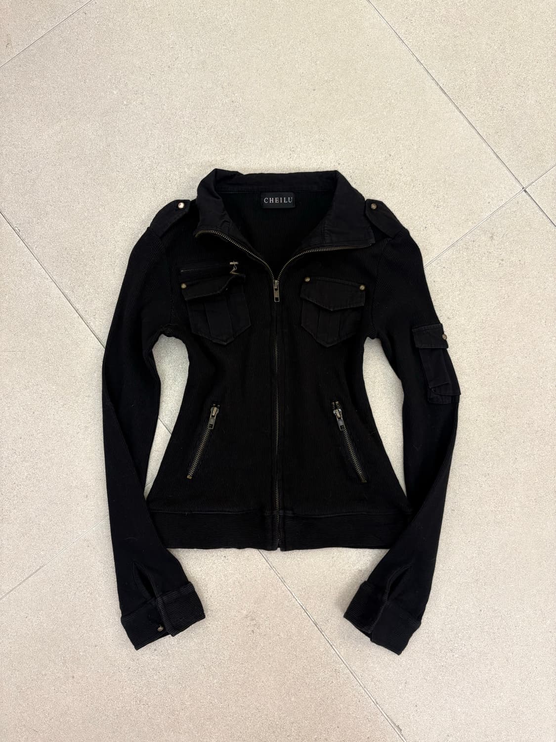 블랙 골지 y2k 집업 상품이미지1