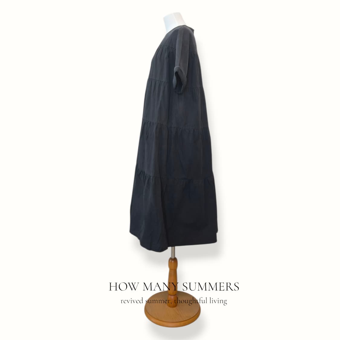 에카소포 면 캉캉 롱 원피스 블랙 반팔 셔링 long dress 상품이미지2