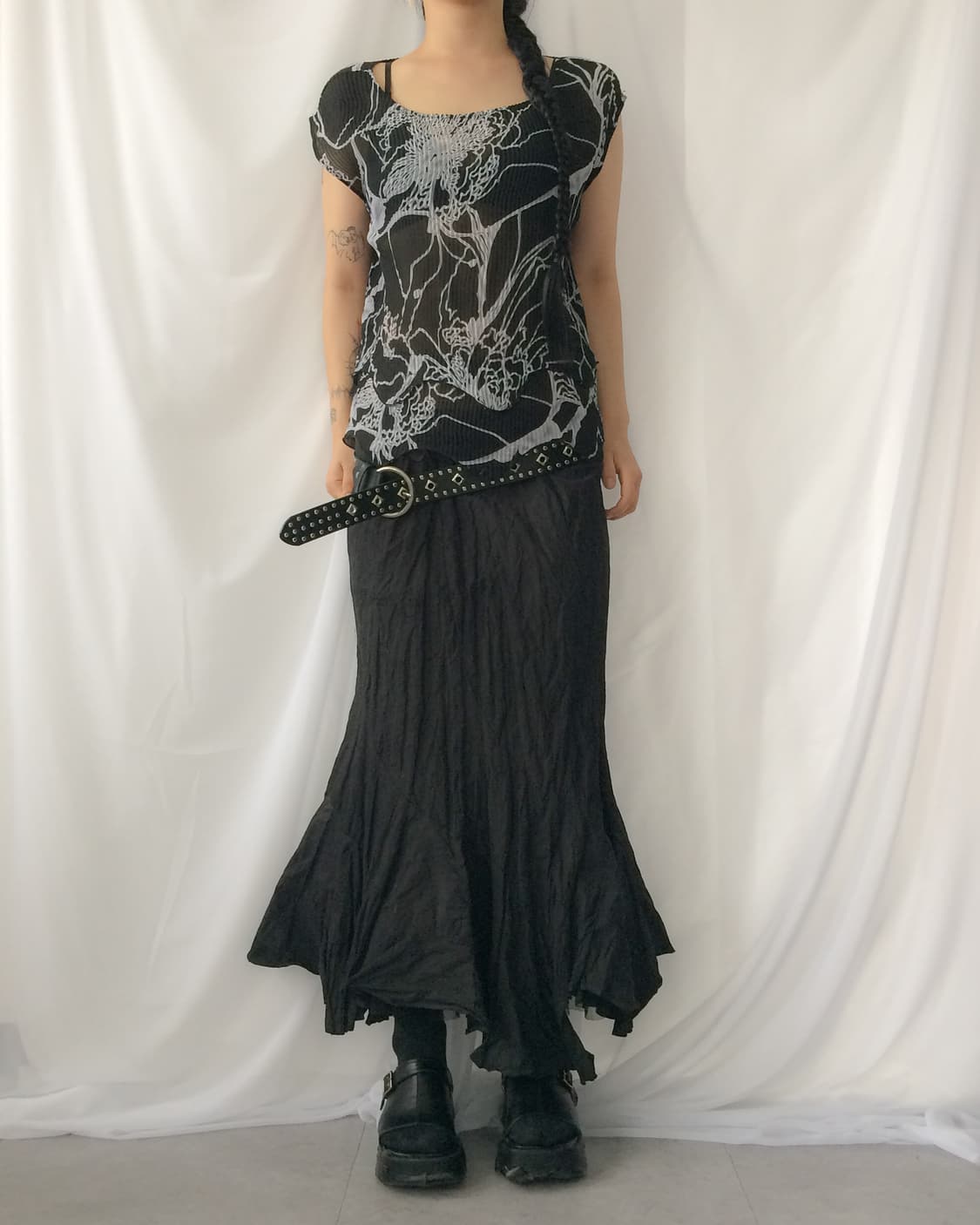 pattern printing pleat blouse sleeveless 상품이미지5