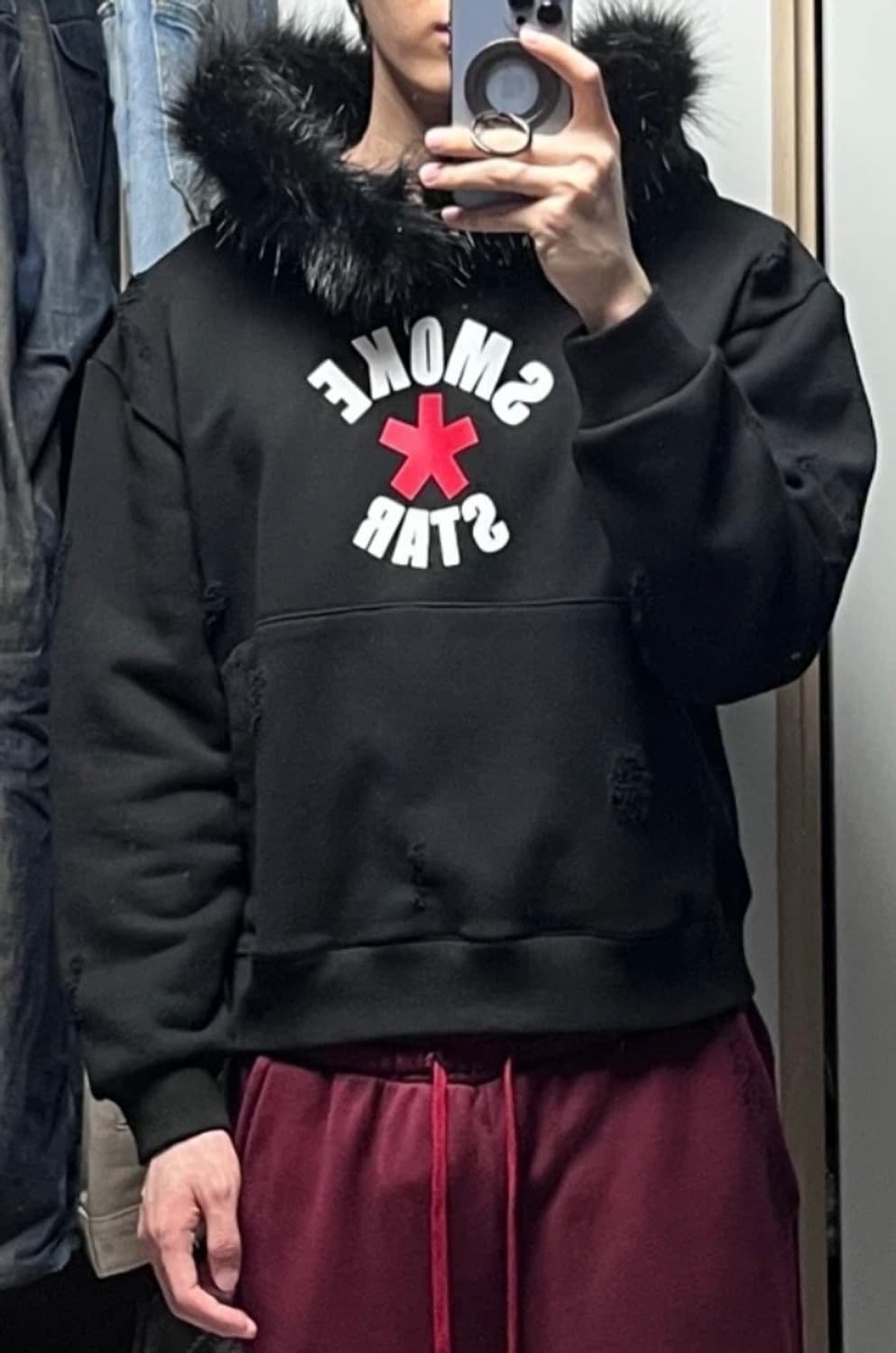 디스트로이드 퍼 크림슨 후디 (BLACK) 상품이미지3