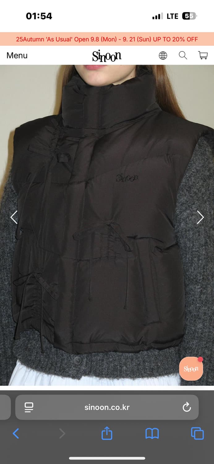 시눈 리본 조끼 패딩 Ribbon Detail Puffer Vest  상품이미지2