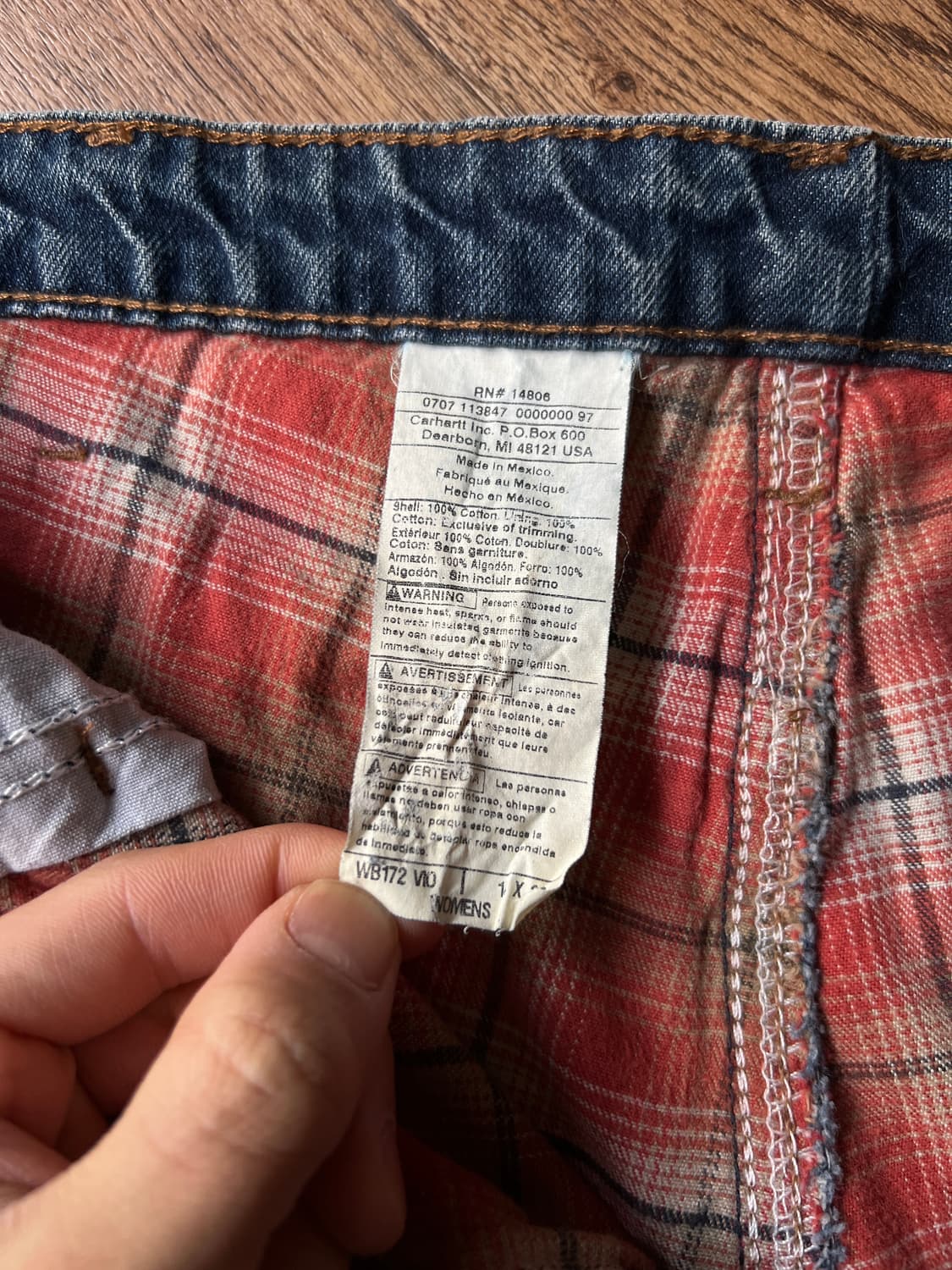 [34]칼하트 USA 체크 라이닝 워크 데님 팬츠 상품이미지5