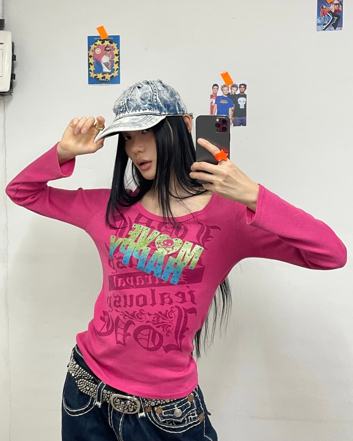 Mood Happy Skull Pink Long Sleeve 상품이미지1