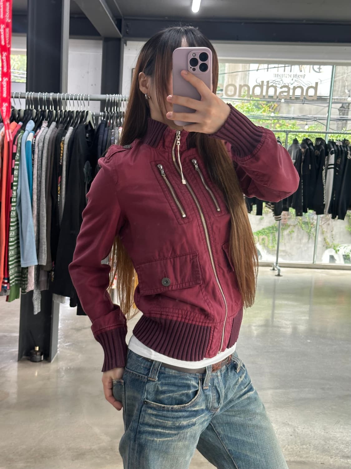 히스테릭글래머 데빌스나잇 히스걸 풀로고자수 블루종 포켓집업 상품이미지3