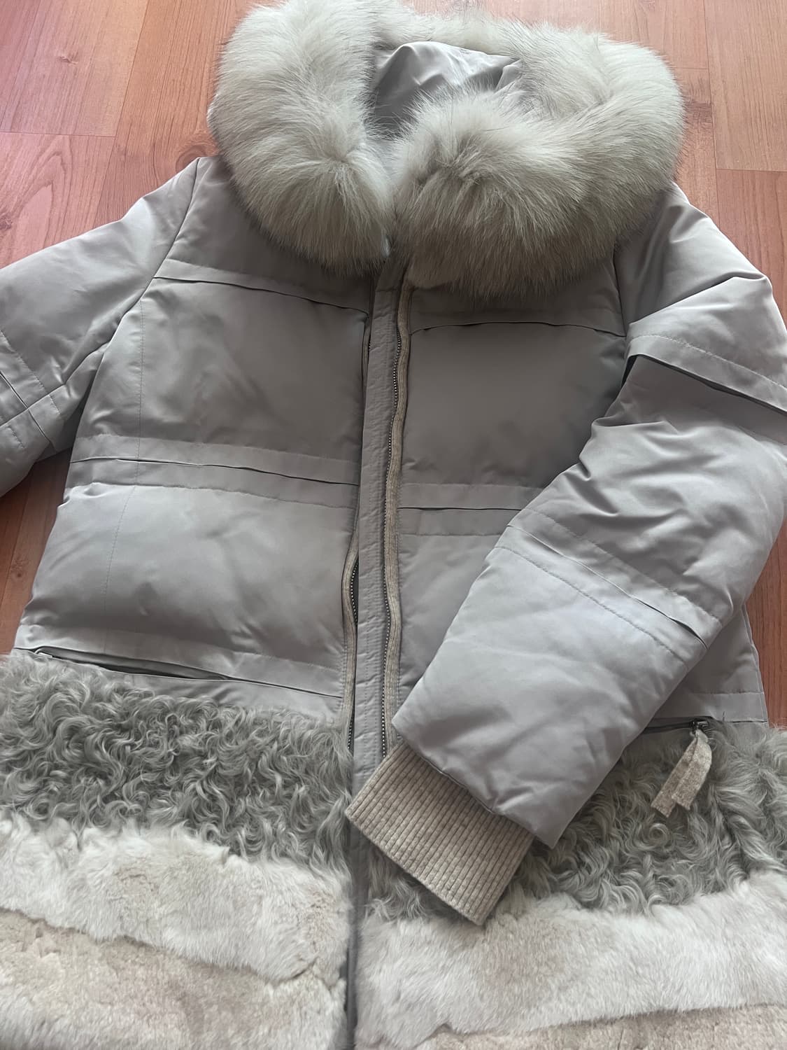 그레이 베이지 퍼 패딩 자켓 상품이미지3