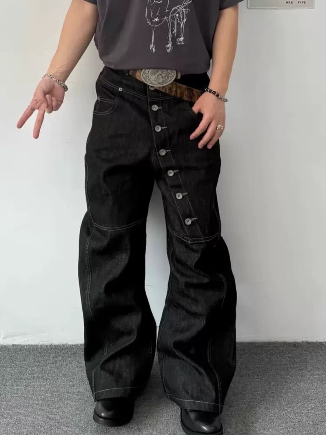 Vintage mood curved  button denim pants 상품이미지6