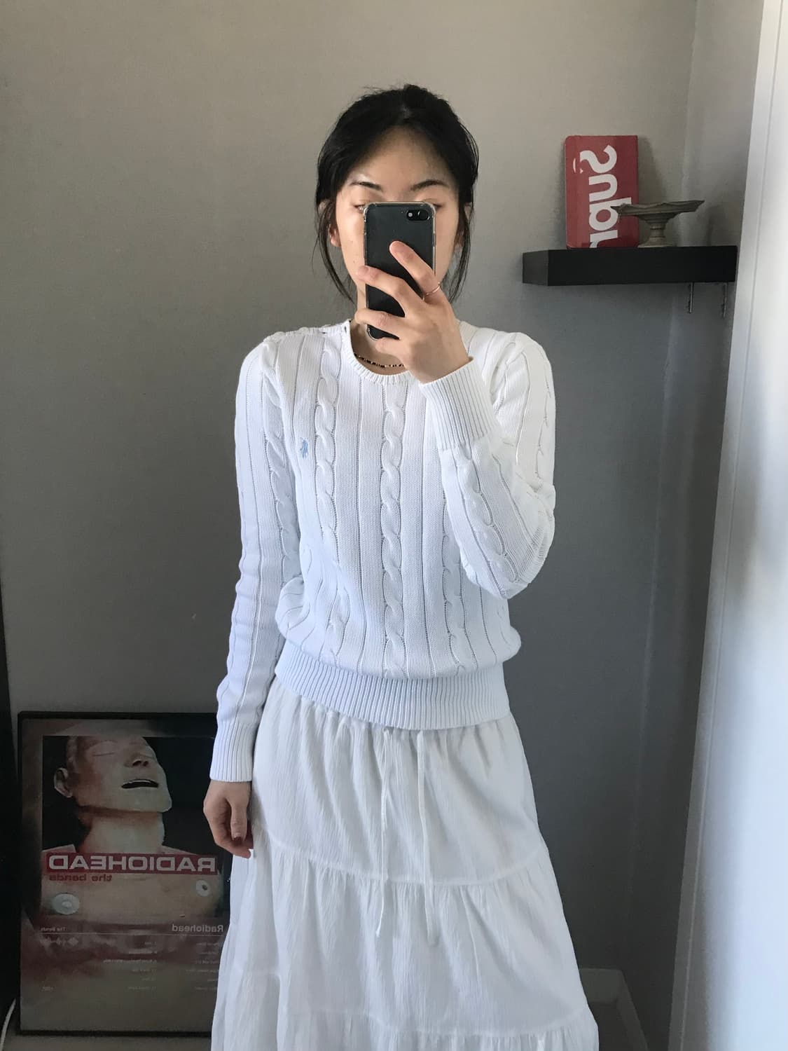 폴로 랄프로렌 포니로고 케이블 니트 화이트 어깨 버튼 패턴 상품이미지1