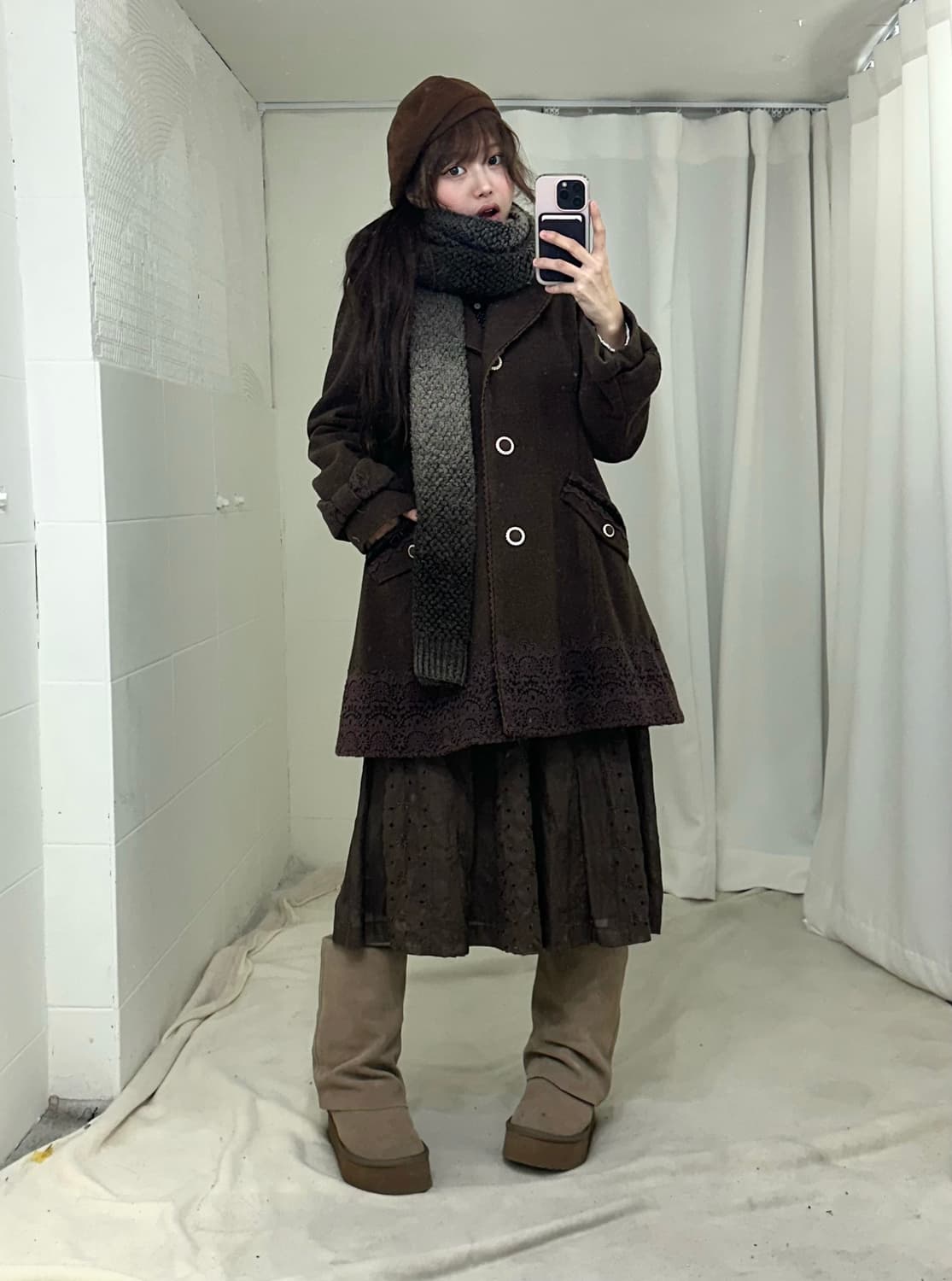 액시즈팜 브라운 레이스 코트 니혼진 모리걸 코디세트 상품이미지1