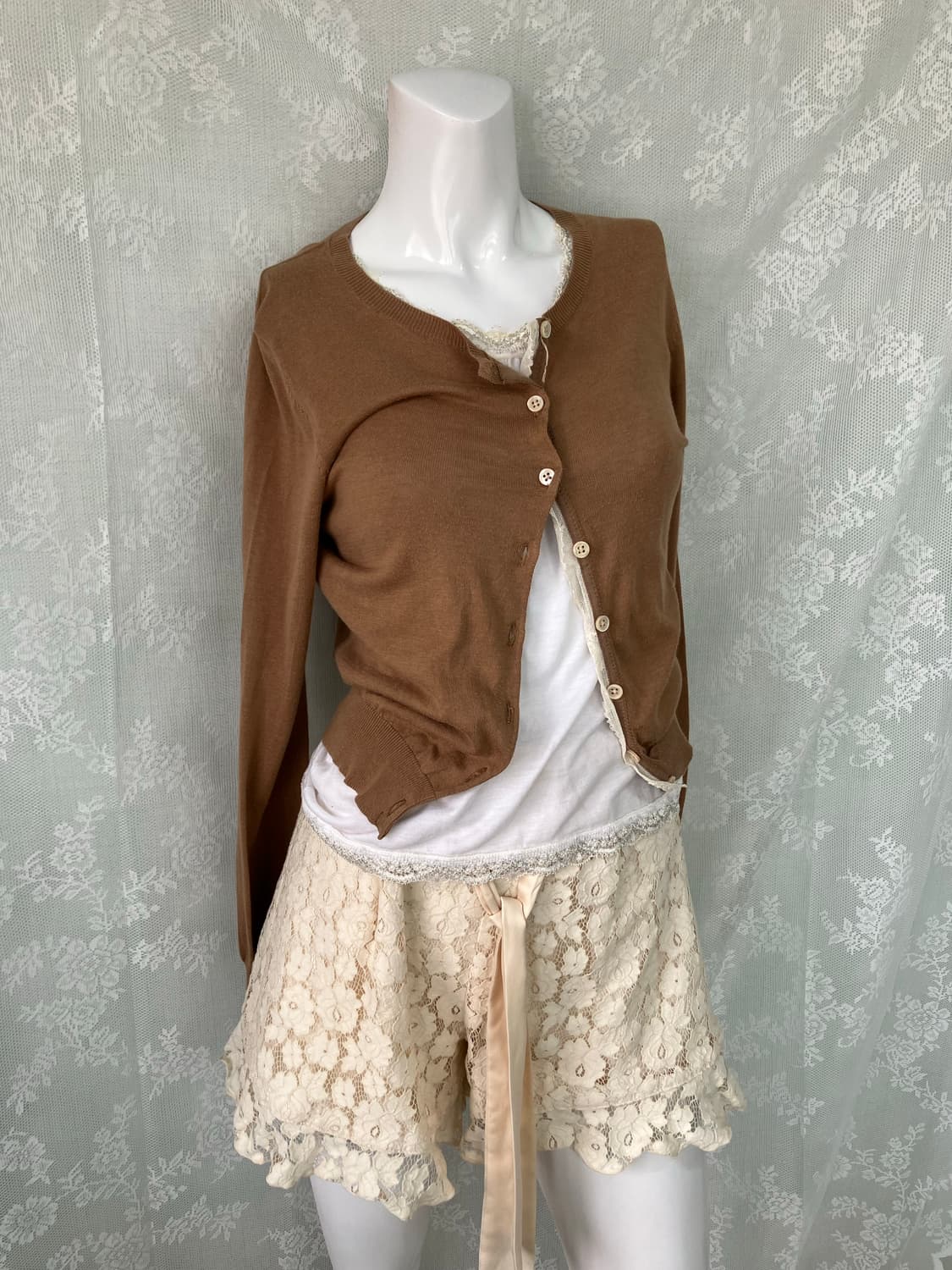 빈티지 브라운 레이스 가디건 1124 모리걸 y2k 스트릿 갸루 펑키 일 상품이미지1
