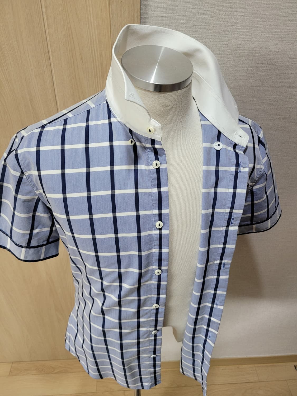 캘번 KELBURN 남자 체크 반팔셔츠 100 스카이블루 상품이미지7