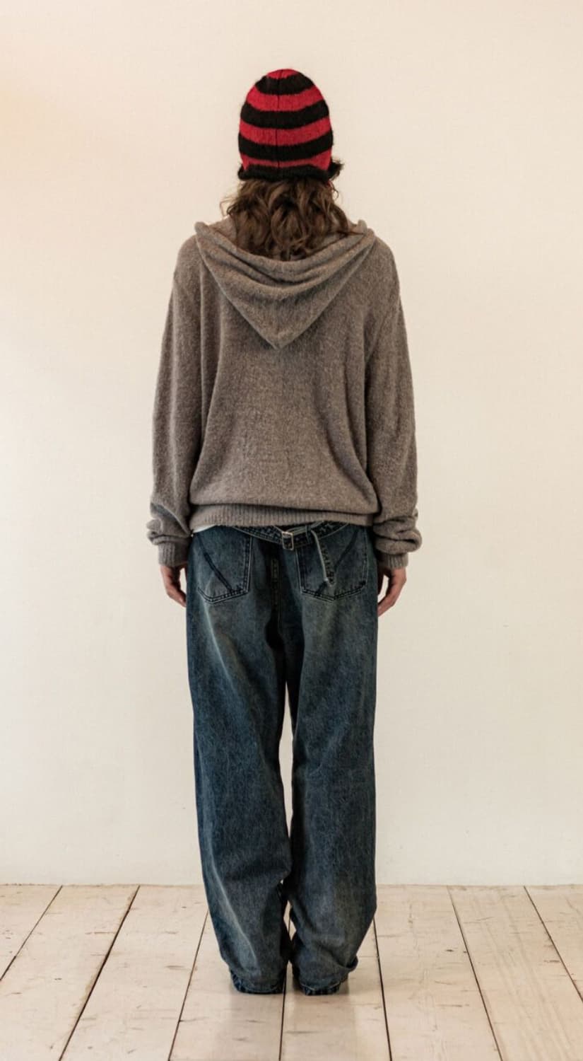 더바이닐하우스 ROUND POCKET KNIT ZIP-UP GREY 상품이미지3