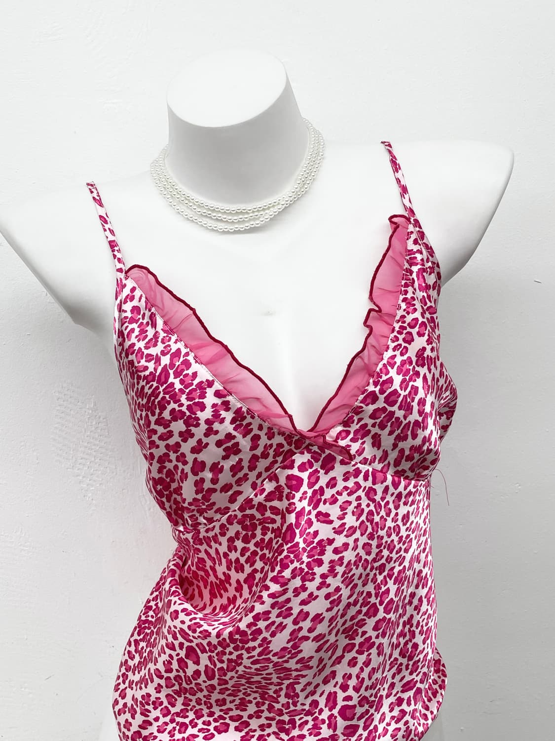 핑크 호피 갸루 새틴 슬립 상품이미지2