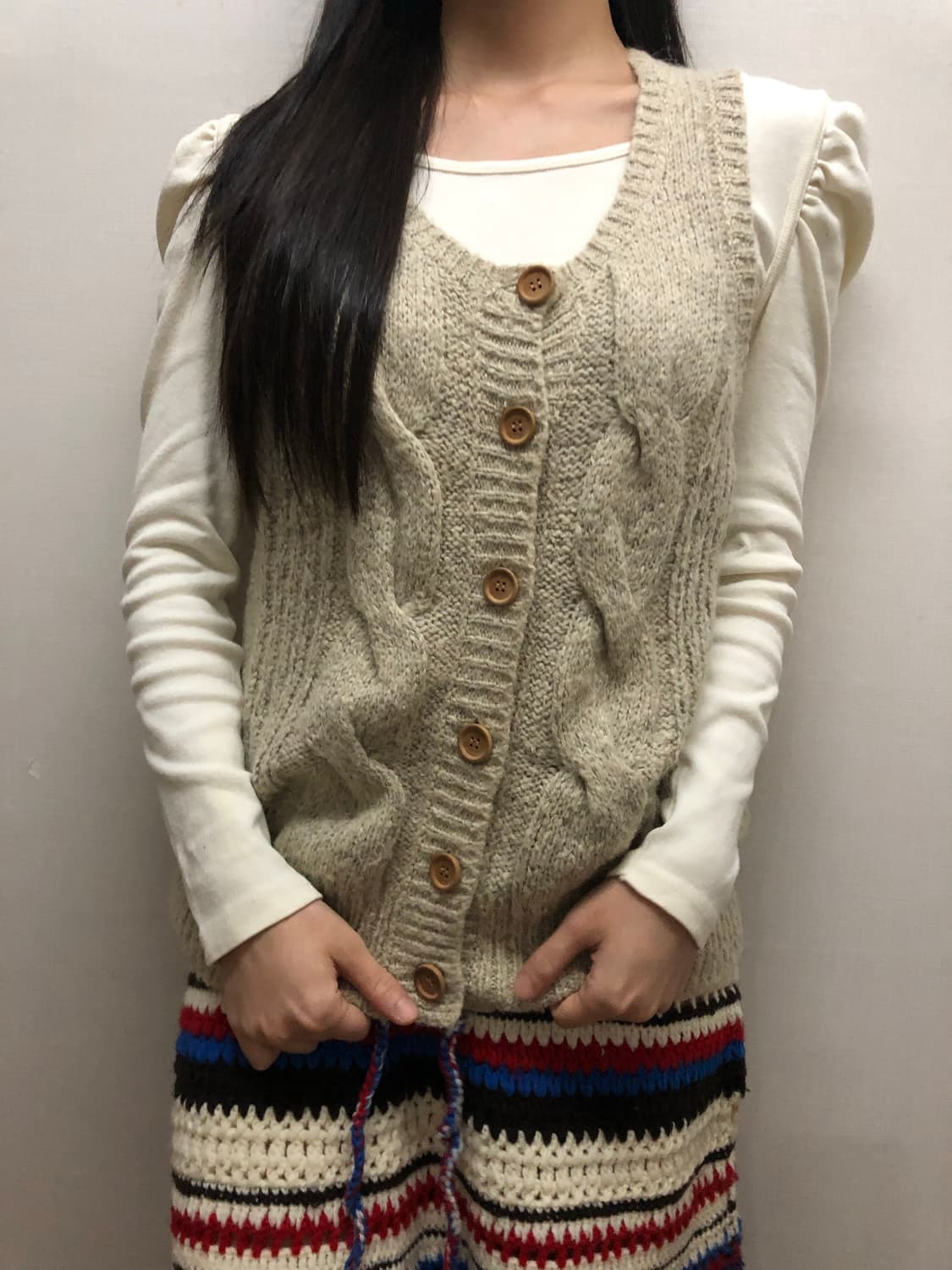 빈티지 베이지 니트 베스트 상품이미지4