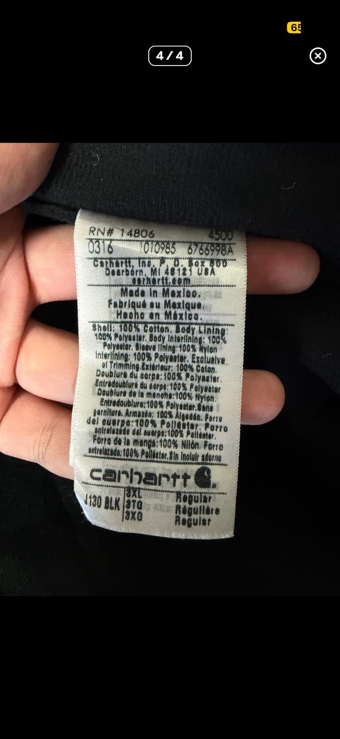 칼하트 3XL J130BLK 덕액티브 후드자켓 팝니다 상품이미지4