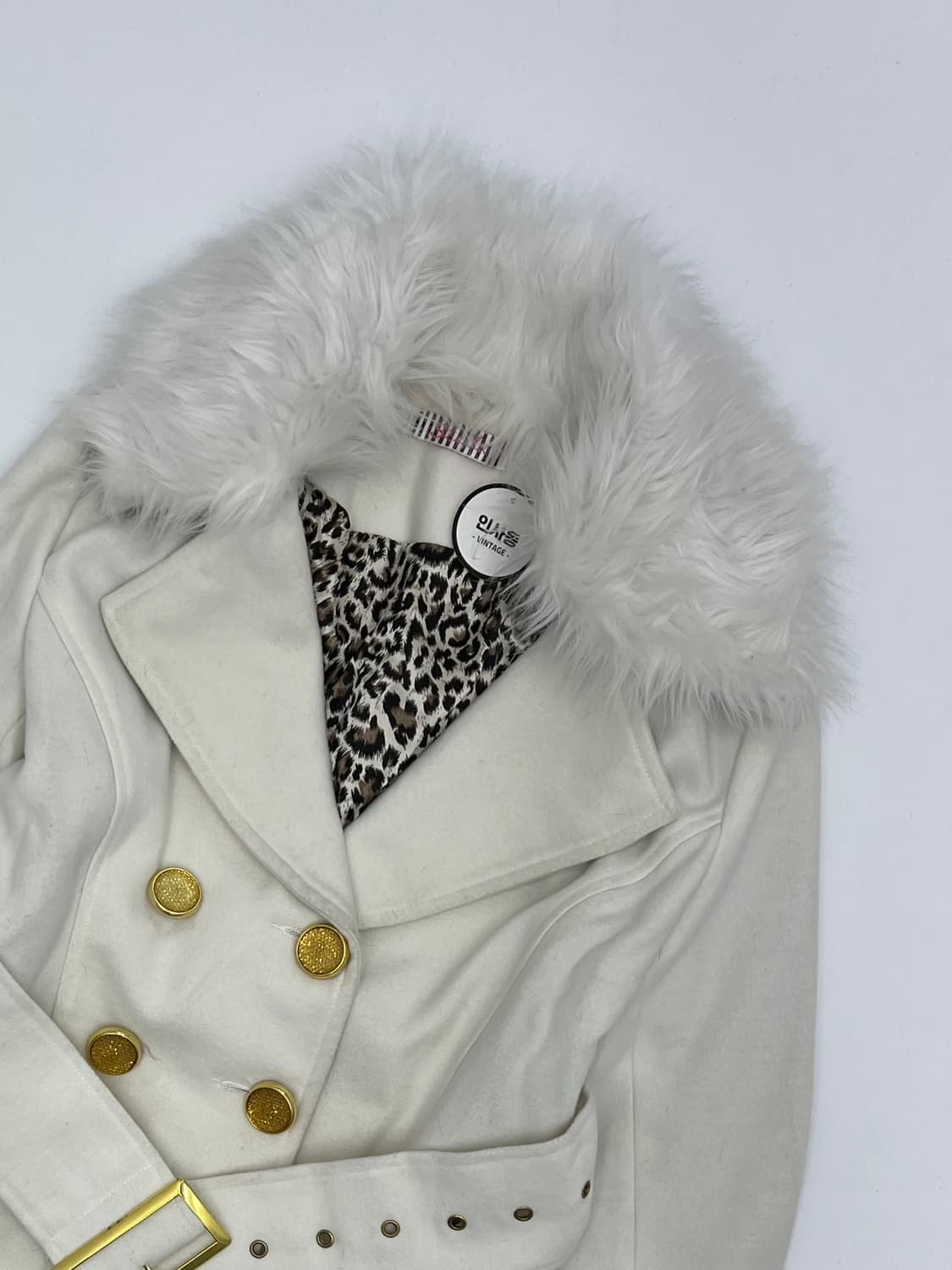 빈티지 아이보리 벨티드 퍼 자켓 상품이미지2