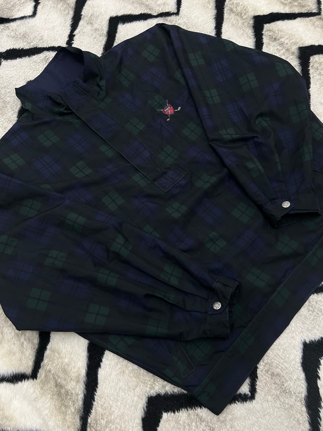 [XL]폴로랄프로렌 Golf 90s 타탄체크 폴리쉘 바람막이 아노락/카키 상품이미지2