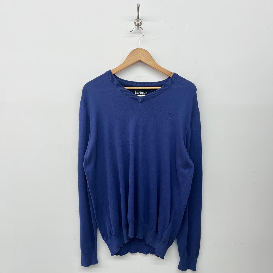 바버 V넥 니트 블루 남XL 상품이미지1