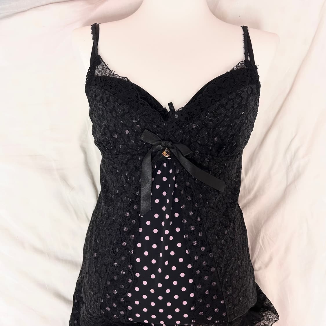 블랙 레이스 핑크 도트 슬립 히메갸루 키치갸루 아게하 아게조 상품이미지2