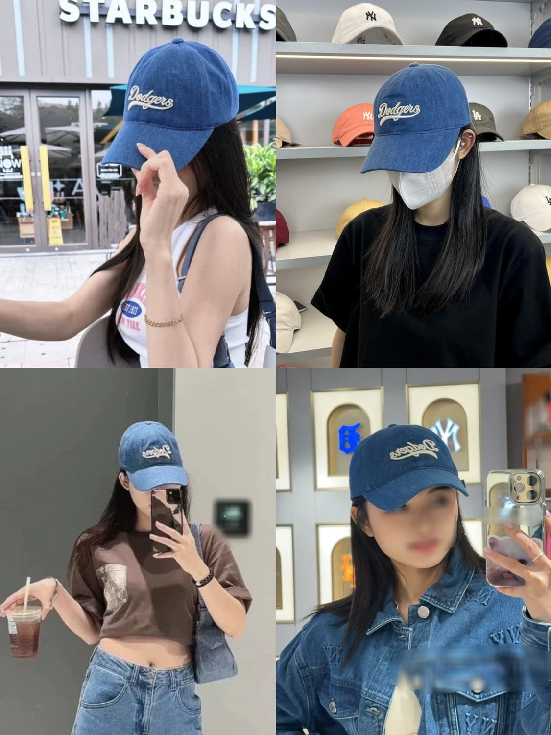 블루 크림베이지  데님 엠엘비 볼캡 모자  상품이미지2