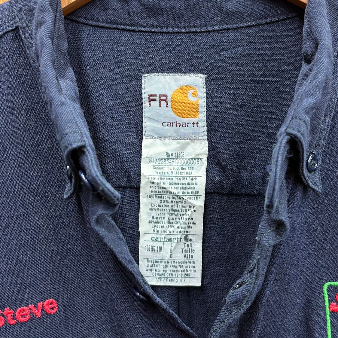 (L) 칼하트 FR 자수 다크 네이비 워크 셔츠 made in USA 상품이미지5