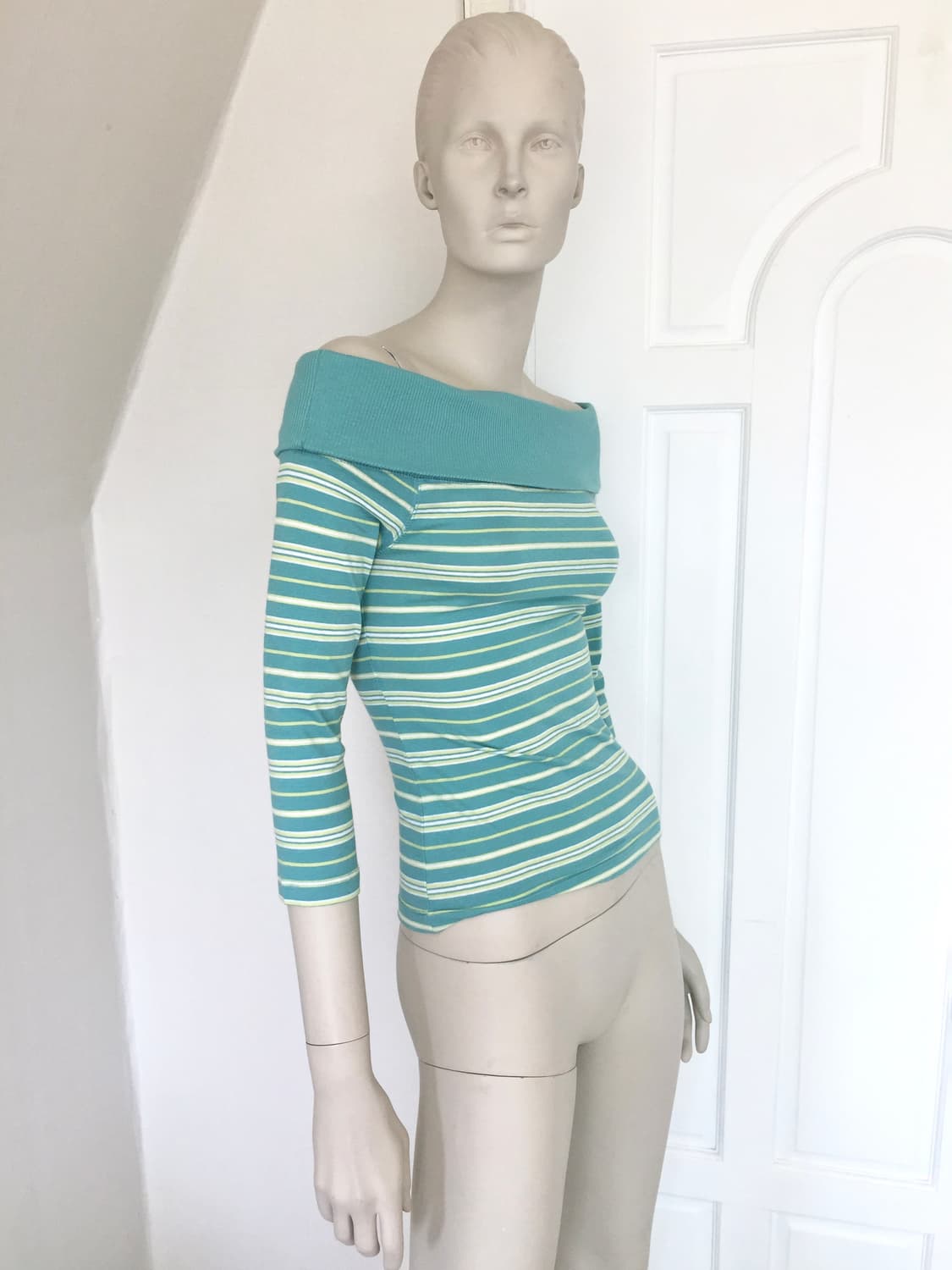 Mixed Mint  Stripe Off Shoulder Top 상품이미지1