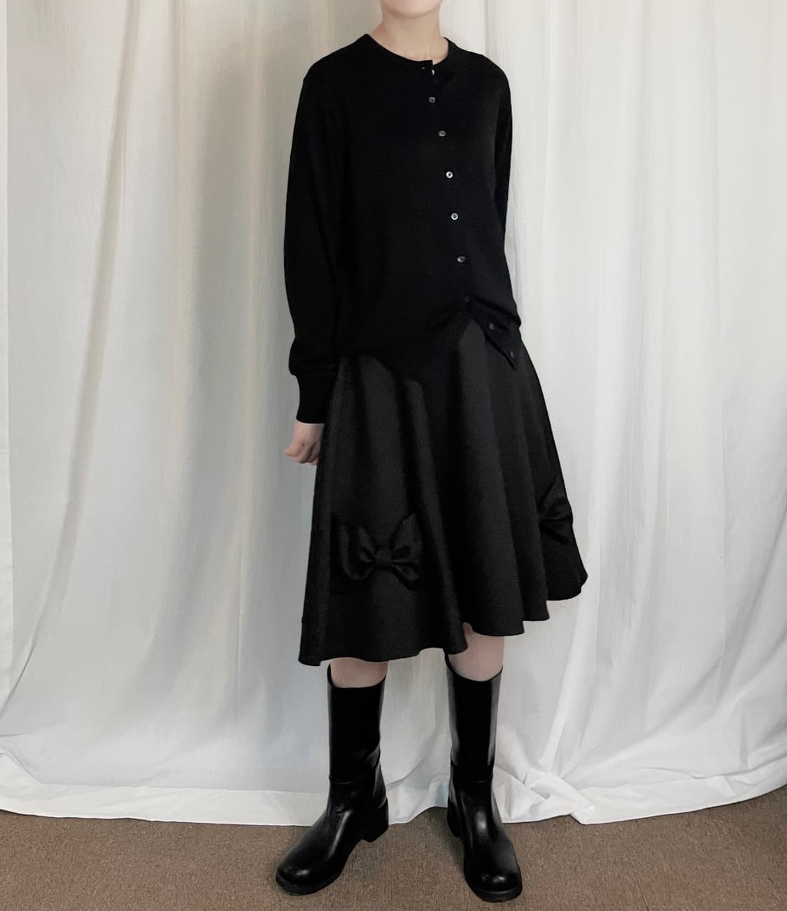 Ribbon Detail Midi Skirt - Black 상품이미지4