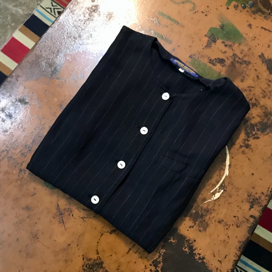 브룩스브라더스 블랙 네이비 스트라이프 풀버튼 린넨 원피스 여성 55  상품이미지1