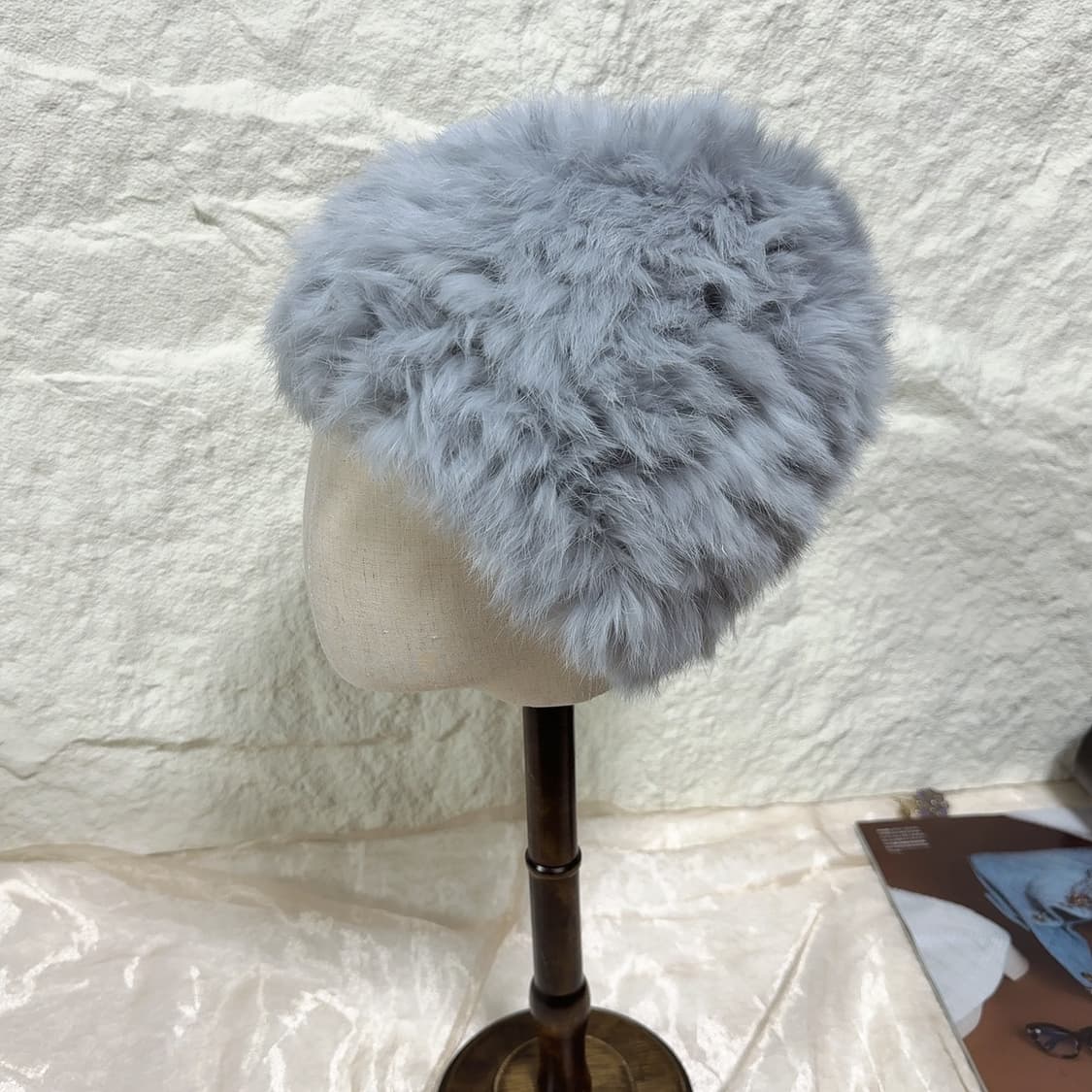 빈티지 두툼한 그레이 토끼털 니트모자 버킷햇 상품이미지2