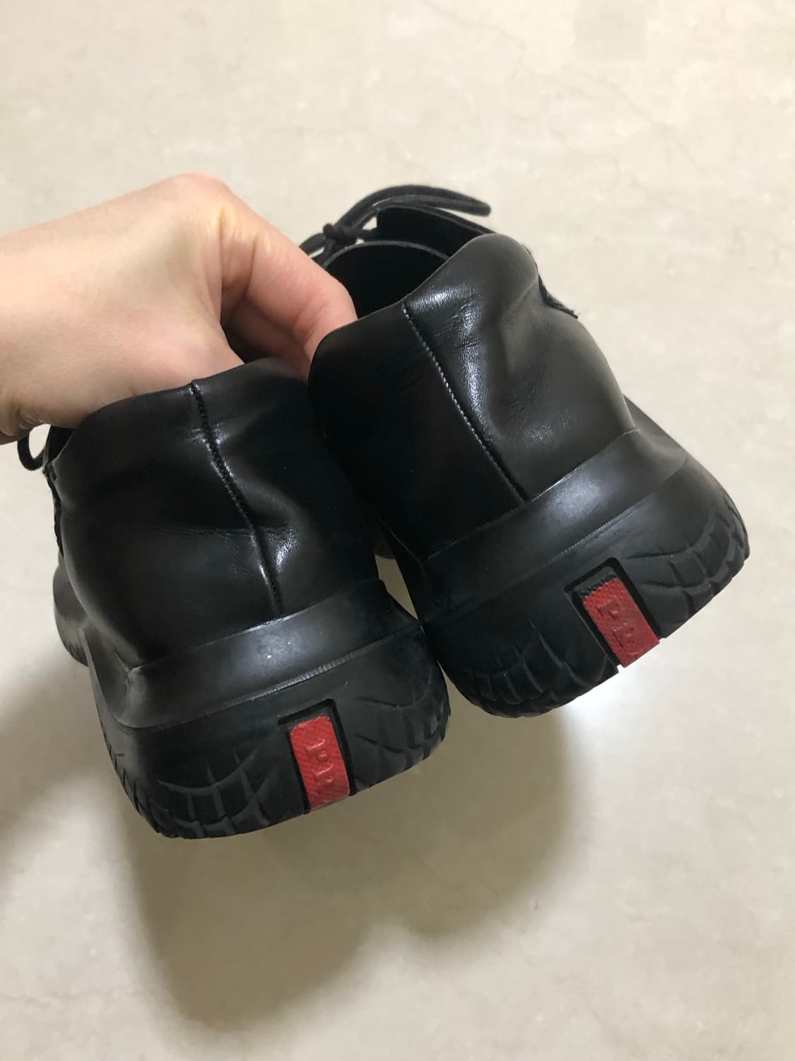 36 1/2 프라다 스포츠 블랙 레더 레이스업 스퀘어토 슈즈 로퍼 더비 상품이미지6