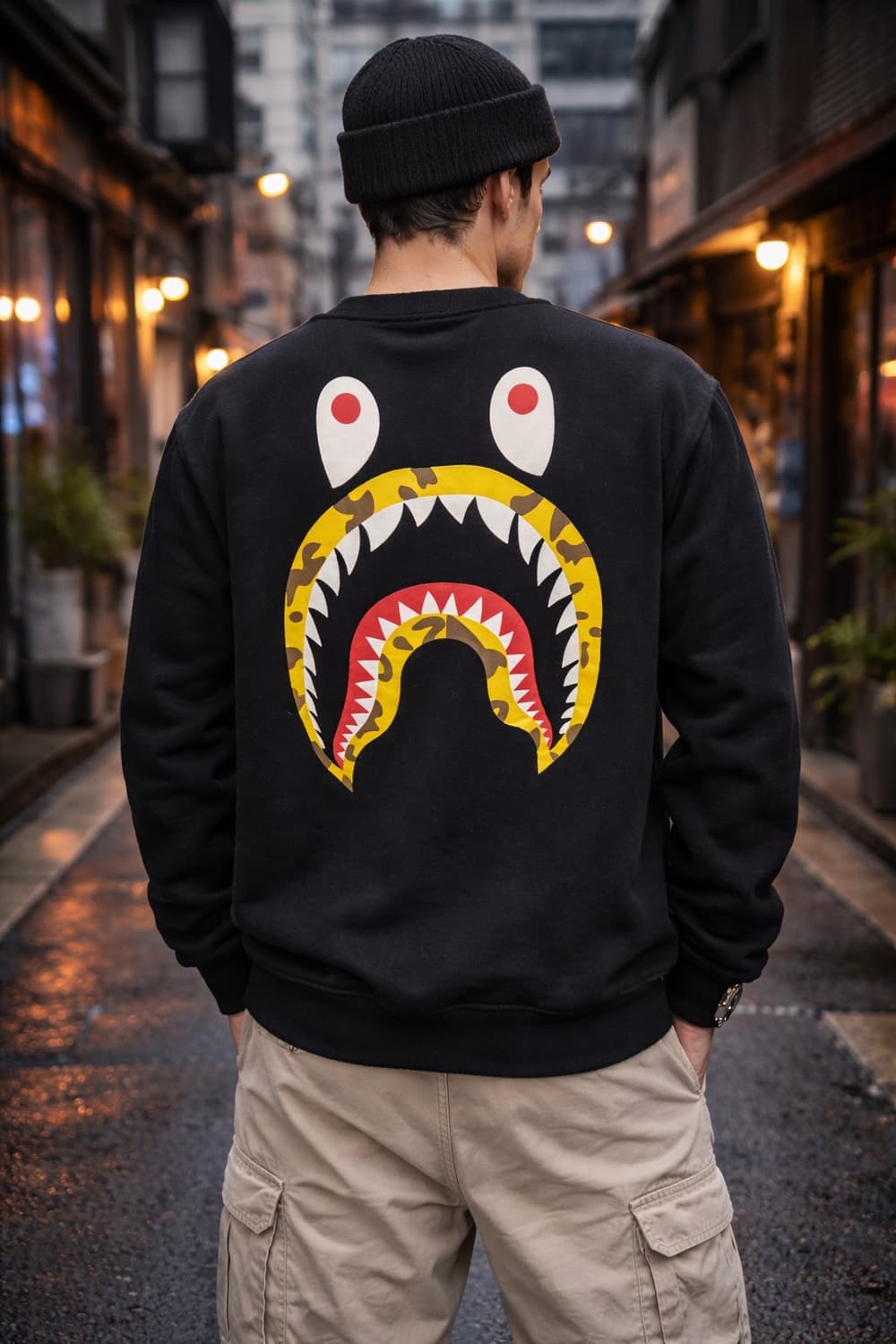 👕 스투시 × 베이프 샤크 크루넥 스웨트셔츠 (Black) 상품이미지2