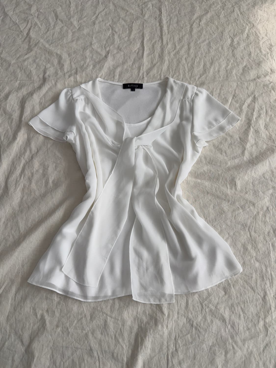 아이보리 쉬폰 블라우스 반팔탑 상품이미지1