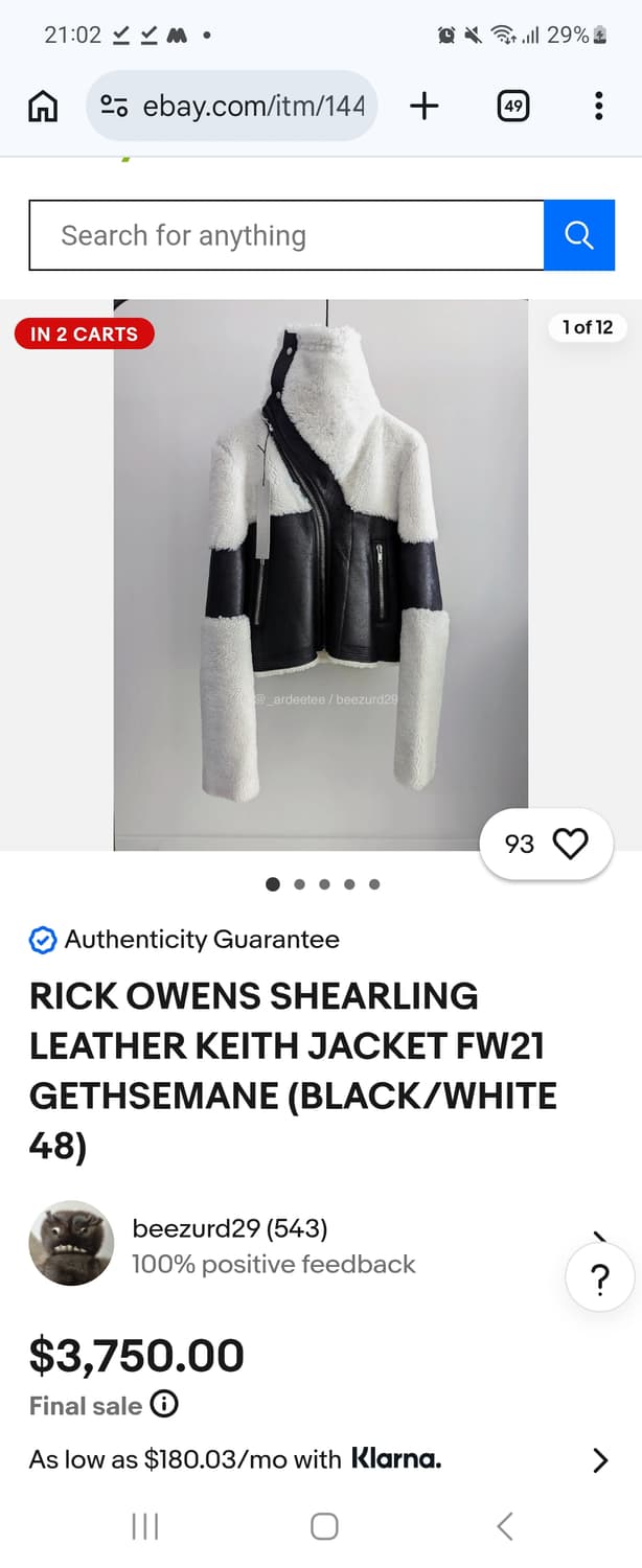 릭오웬스 FW21 KEITH 시어링 자켓 상품이미지8