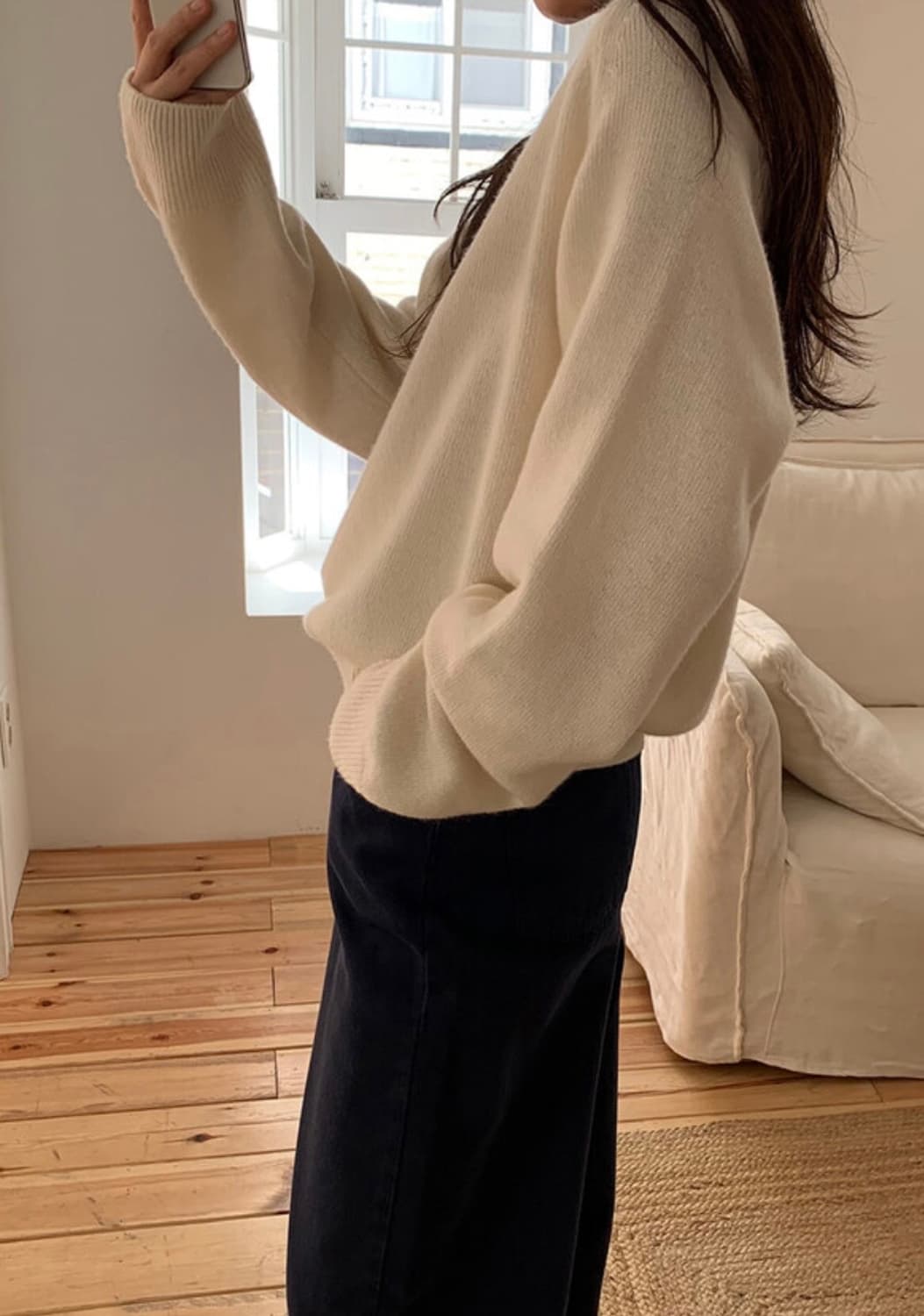 킨다베이지 보주 브이넥 캐시 니트 아이보리 상품이미지5
