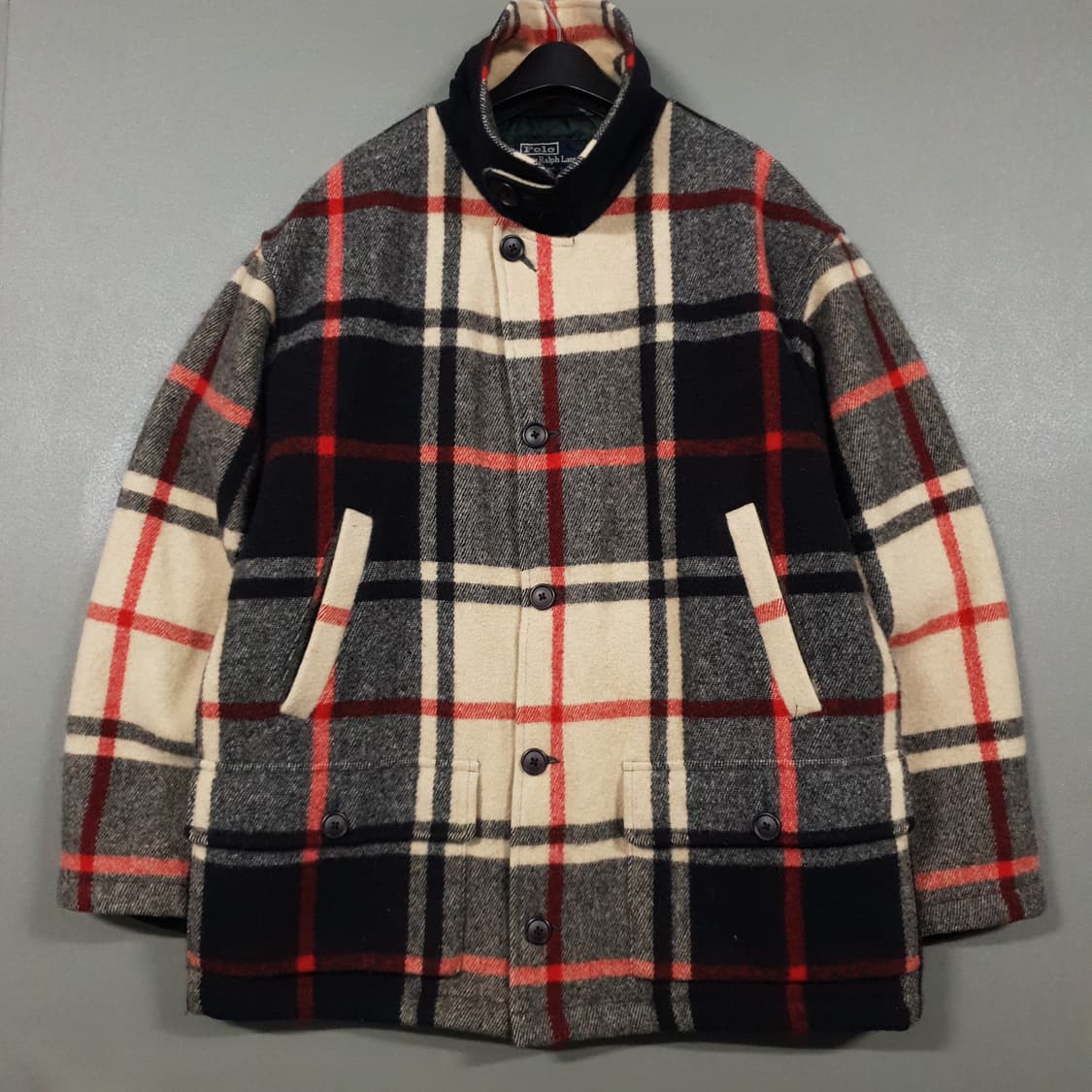 실측 XL) 폴로 랄프로렌 90s 타탄체크 울 필드 자켓 하프 코트 희귀 상품이미지2