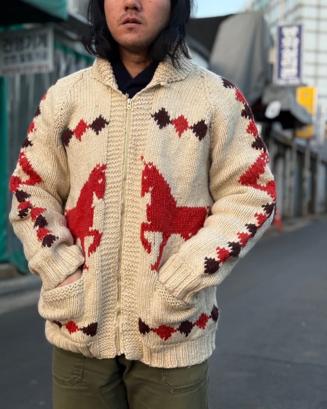 ( 60's 라이트닝 지퍼)  빈티지 홀스패턴 코위찬 스웨터 XL 상품이미지8